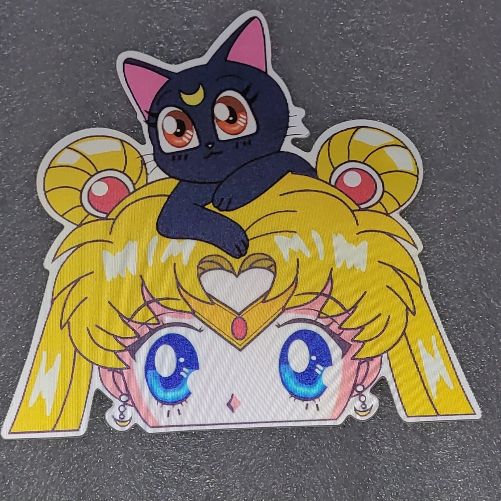 3/$15 Sailor Moon & Luna Holographic Lenticular Anime Decal, Waterproof Sticker
